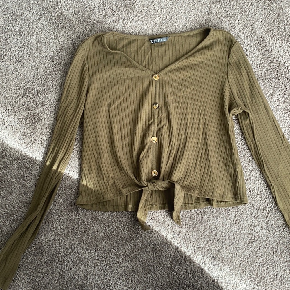 Olive green button down crop top